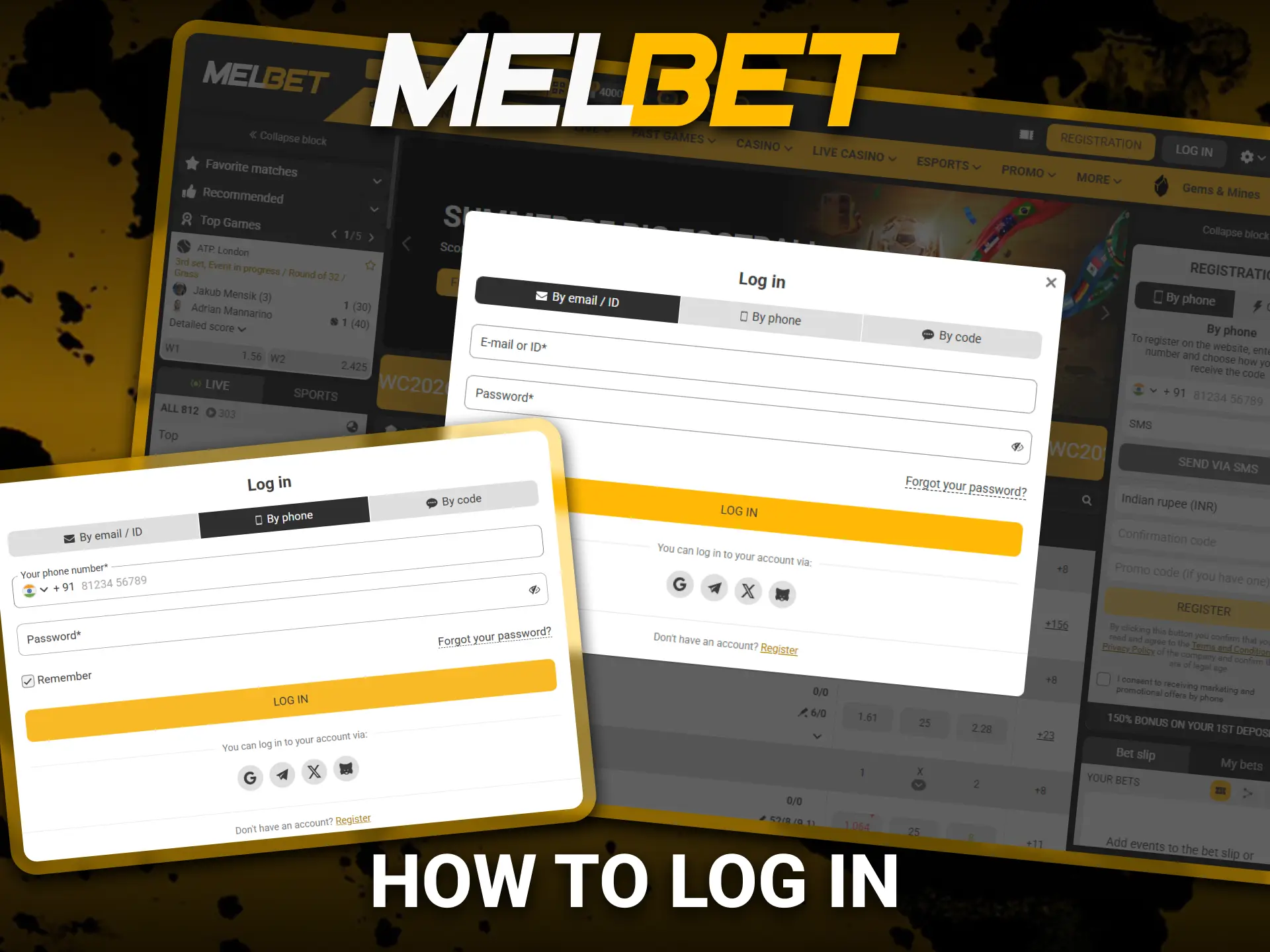 Log in to your Melbet account and access all available features.