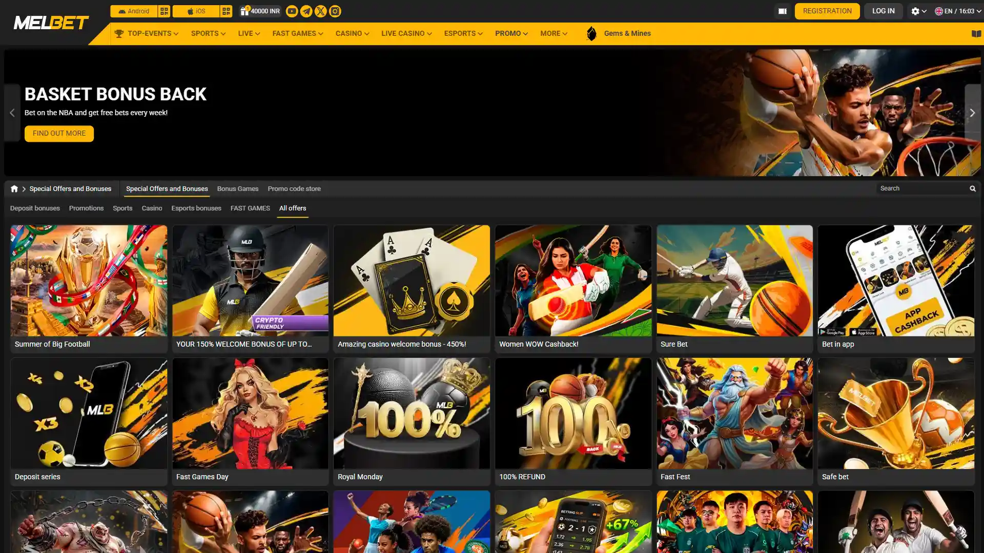 Check available promotions and rewards provided by Melbet.