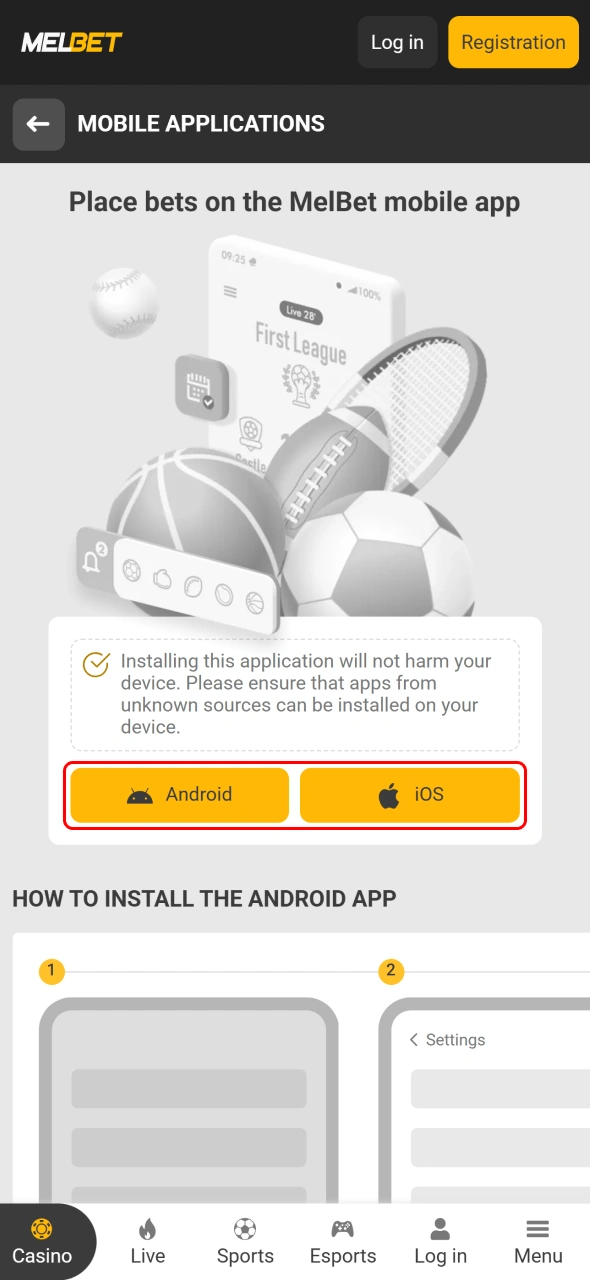 Install the Melbet application on your mobile device.