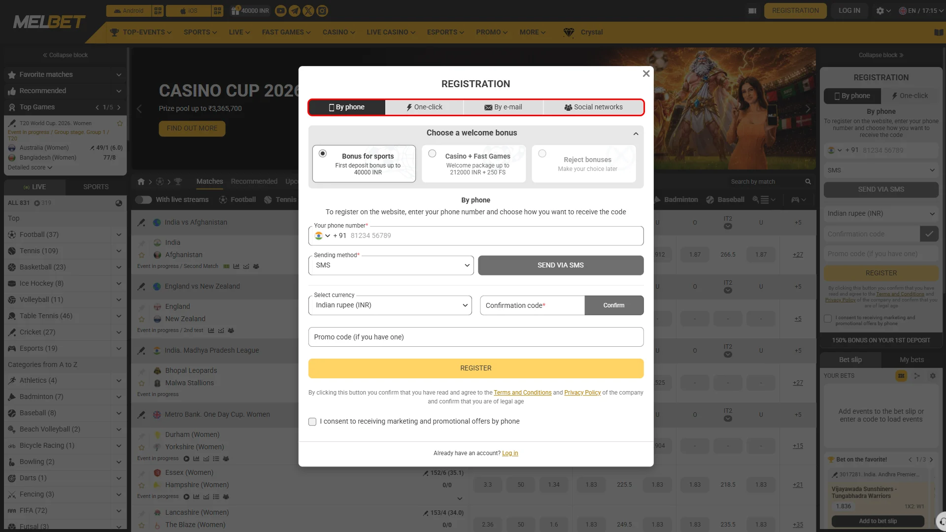Choose the registration method that suits your preferences on Melbet.