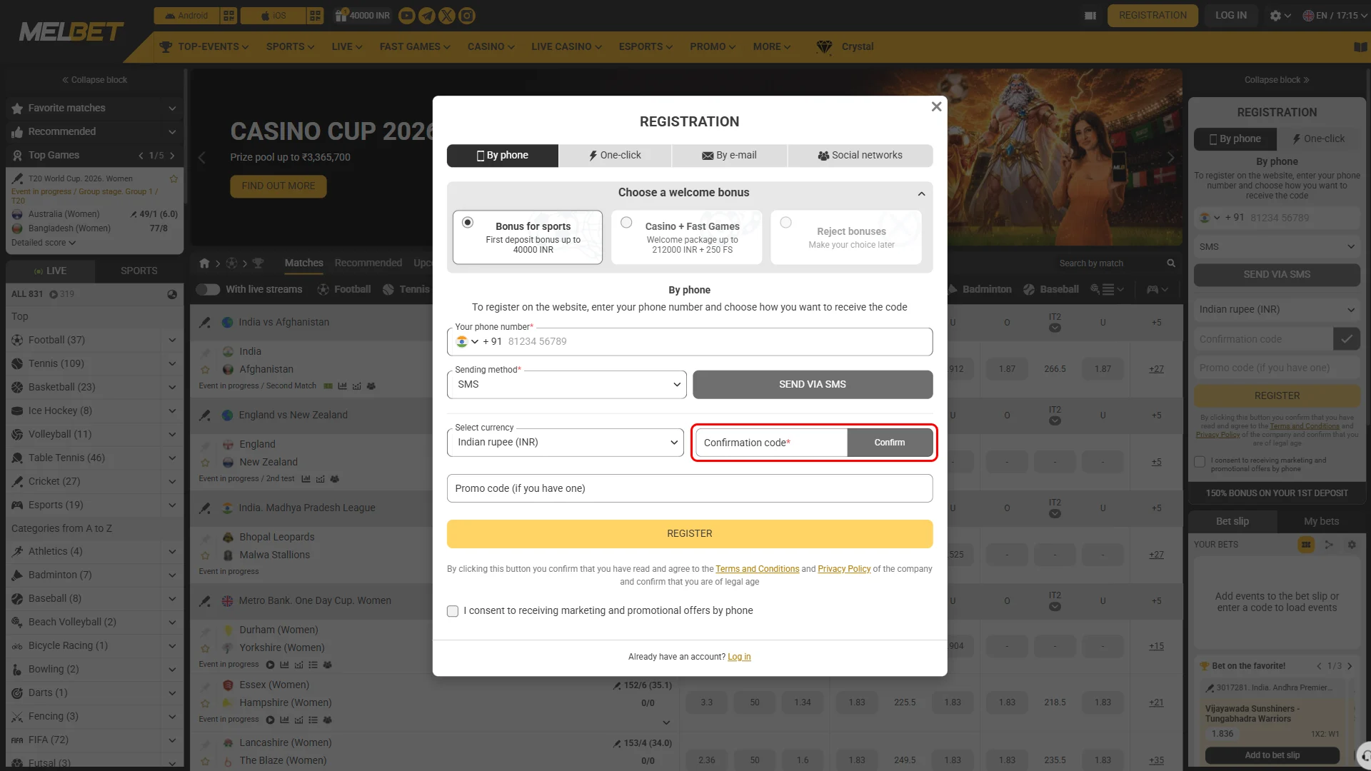 Confirm your Melbet account to complete the registration process.
